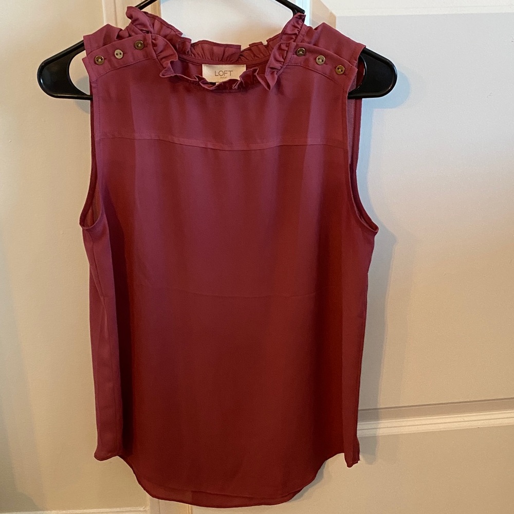 LOFT Women's Ruffled Dark Rose Blouse